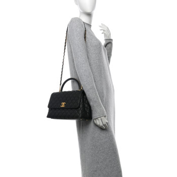 CHANEL Caviar Quilted Small Coco Chain Handle Flap Black