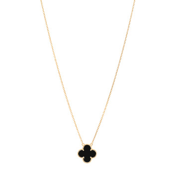VAN CLEEF & ARPELS 18K Yellow Gold Black Onyx Vintage Alhambra Pendant Necklace
