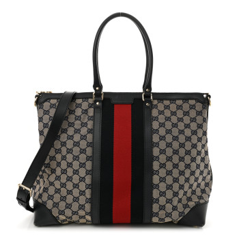 GUCCI GG Canvas Vintage Web Large Tote Beige Blue