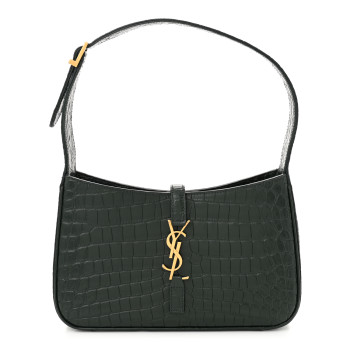 SAINT LAURENT Calfskin Crocodile Embossed LE 5 A 7 Hobo Vert Fonce
