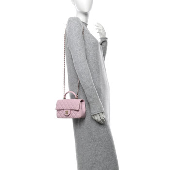 CHANEL Lambskin Quilted Mini Top Handle Rectangular Flap Light Pink