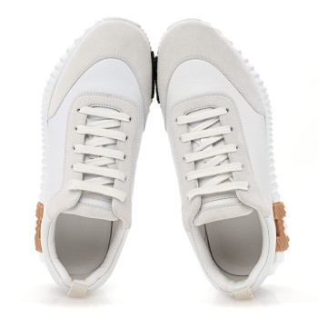 HERMES Graphic Mesh Suede Goatskin Womens Bouncing Sneakers  38 White