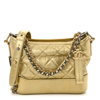 CHANEL Metallic Aged Calfskin Quilted Small Gabrielle Hobo Gold