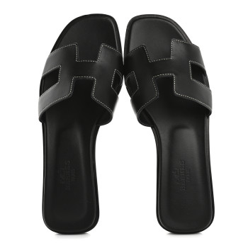 HERMES Box Calfskin Oran Sandals 36.5 Black