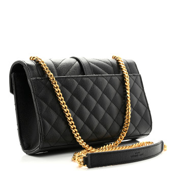 SAINT LAURENT Grain De Poudre Textured Mixed Matelasse Triquilt Small Monogram Satchel Black