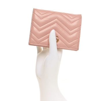 GUCCI Calfskin Matelasse GG Marmont Card Case Wallet Perfect Pink