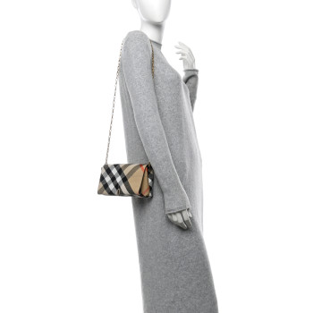 BURBERRY Jacquard Check Soft Snip Mini Chain Bag Sand