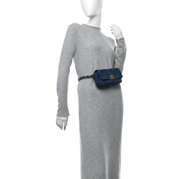 CHANEL Denim Quilted Chanel 19 Waist Bag Blue