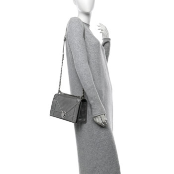 CHRISTIAN DIOR Metallic Patent Micro-Cannage Medium Diorama Flap Bag Silver