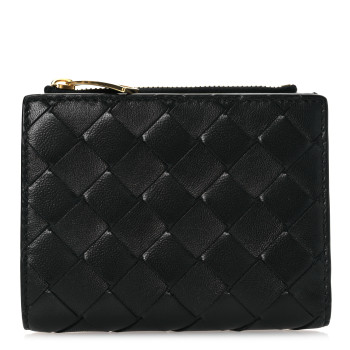 BOTTEGA VENETA Nappa Intrecciato Medium Bi-Fold Zip Wallet Black