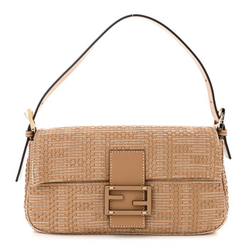 FENDI Calfskin Woven Baguette Cammelo Beige