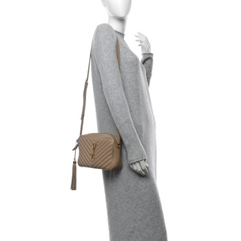 SAINT LAURENT Calfskin Matelasse Monogram Lou Camera Bag Dark Beige