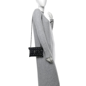 CHANEL Printed Lambskin Logo CC Envelope Clutch With Chain Black White