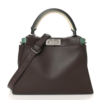 FENDI Vitello Seta Century Nappa Canvas Medium Peekaboo Iconic Defender Satchel Moresco Verde Islanda