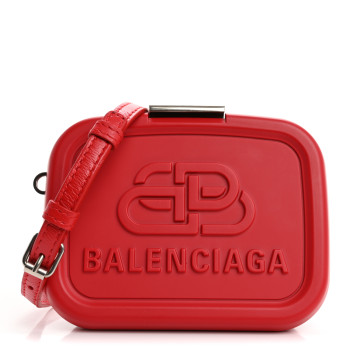 BALENCIAGA Recycled Plastic Calfskin Embossed Mini Lunch Box Case with Strap Red