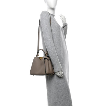 FENDI Vitello Tahiti Burro Medium Peekaboo Iconic Essentially Satchel Tortora Black