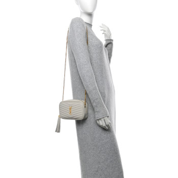 SAINT LAURENT Grain De Poudre Matelasse Monogram Mini Lou Camera Bag Crema Soft