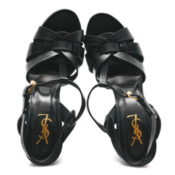 SAINT LAURENT Calfskin Tribute 105 Platform Sandals 41.5 Black