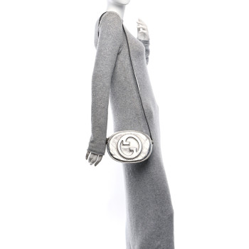 GUCCI Metallic Sakai Be Green Calfskin Diagonal Stitched Mini Blondie Shoulder Bag Silver