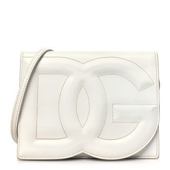DOLCE & GABBANA Calfskin DG Logo Flap Crossbody Bag White