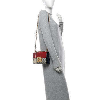 GUCCI GG Supreme Monogram Moon Calfskin Small Padlock Shoulder Bag Beige Blue Hibiscus Red Mystic White