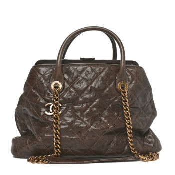 CHANEL Glazed Caviar Quilted Large Shiva Frame Tote Brown