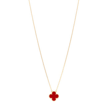 VAN CLEEF & ARPELS 18K Yellow Gold Carnelian Vintage Alhambra Pendant Necklace