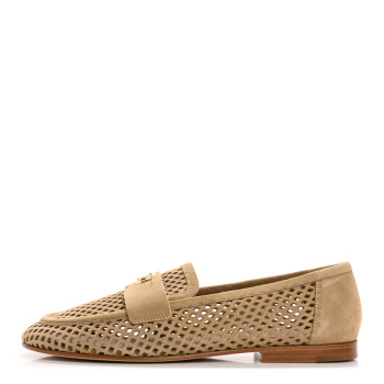 LOUIS VUITTON Suede Perforated Soho Flat Loafer 39 Beige