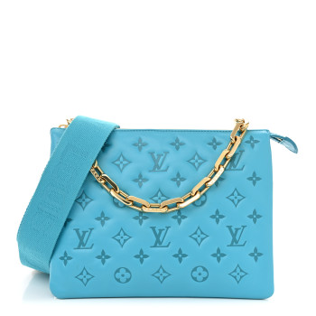 LOUIS VUITTON Lambskin Embossed Monogram Coussin PM Turquoise