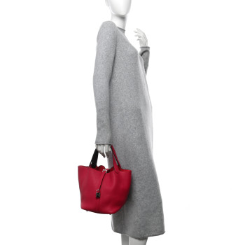 HERMES Taurillon Clemence Swift Eclat Picotin Lock 22 MM Framboise Rouge Sellier