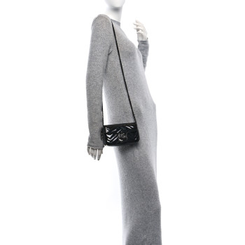 GUCCI Patent Lambskin Enamel Matelasse Monochrome Super Mini GG Marmont Shoulder Bag Black