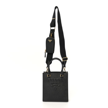 PRADA Saffiano Lux Embossed Logo Mini Shoulder Bag Black