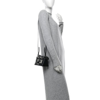 FENDI Vitello King Plexiglass Logo Embossed Mini By The Way Top Handle Boston Bag Black White