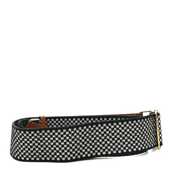 FENDI Ribbon Vitello King Logo Embossed Gingham Woven Adjustable Strap You Panna Black Cuoio