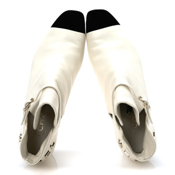 CHANEL Lambskin Velvet Cap Toe Short Ankle Boots 37 White