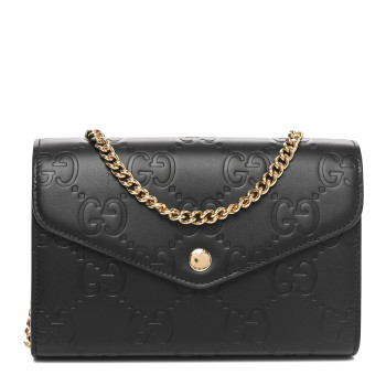 GUCCI Calfskin GG Debossed Chain Wallet Black