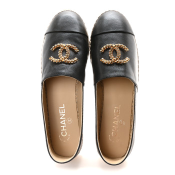 CHANEL Calfskin Chain CC Espadrilles 40 Black