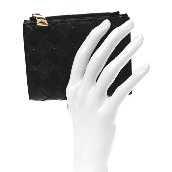 BOTTEGA VENETA Nappa Intrecciato Medium Bi-Fold Zip Wallet Black