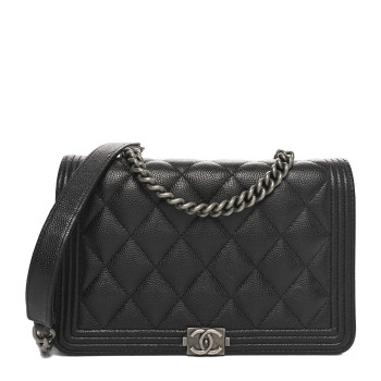 CHANEL Caviar Quilted Boy Wallet On Chain WOC Black