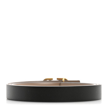 VALENTINO GARAVANI Glossy Calfskin VLogo Reversible 20mm Belt 100 40 Smokey Beige Black