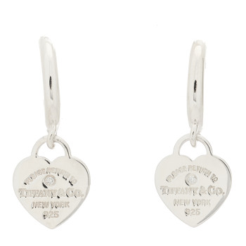 TIFFANY Sterling Silver Diamond Mini Return To Tiffany Heart Hoop Earrings