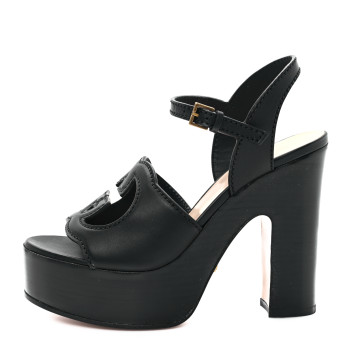 GUCCI Cosmos Softy Calfskin Wooden Interlocking G Cut-Out 30/120mm Platform Sandals 35 Black