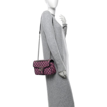 GUCCI Monogram Multicolor Matelasse Diagonal Small GG Marmont Shoulder Bag Pink Blue