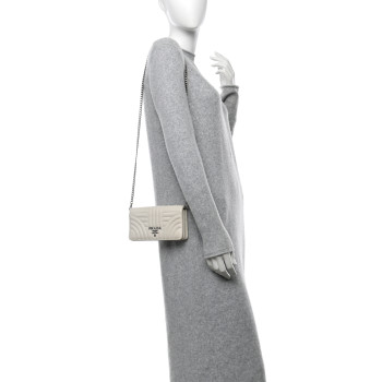 PRADA Soft Calfskin Impunture Diagramme Chain Wallet White