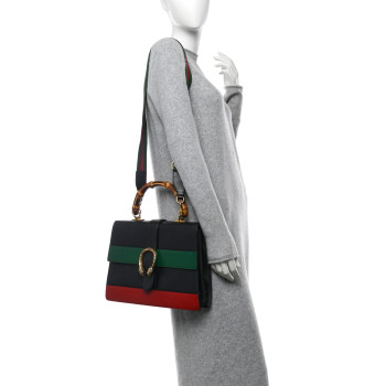 GUCCI Calfskin Bamboo Web Large Dionysus Top Handle Bag Black Bright Evergreen Hibiscus Red