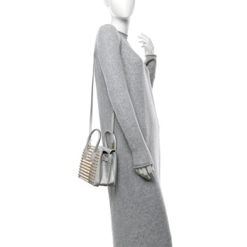 MCM Calfskin Pearls Studded Mini Milla Tote White Flake