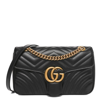 GUCCI Calfskin Matelasse Small GG Marmont Shoulder Bag Black