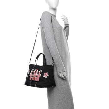 PRADA Nylon Tessuto Saffiano Robot Tote Bag Black Petal