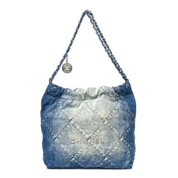 CHANEL Denim Quilted Small Chanel 22 Blue