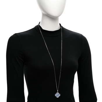 VAN CLEEF & ARPELS 18K White Gold Chalcedony Magic Alhambra Pendant Long Necklace